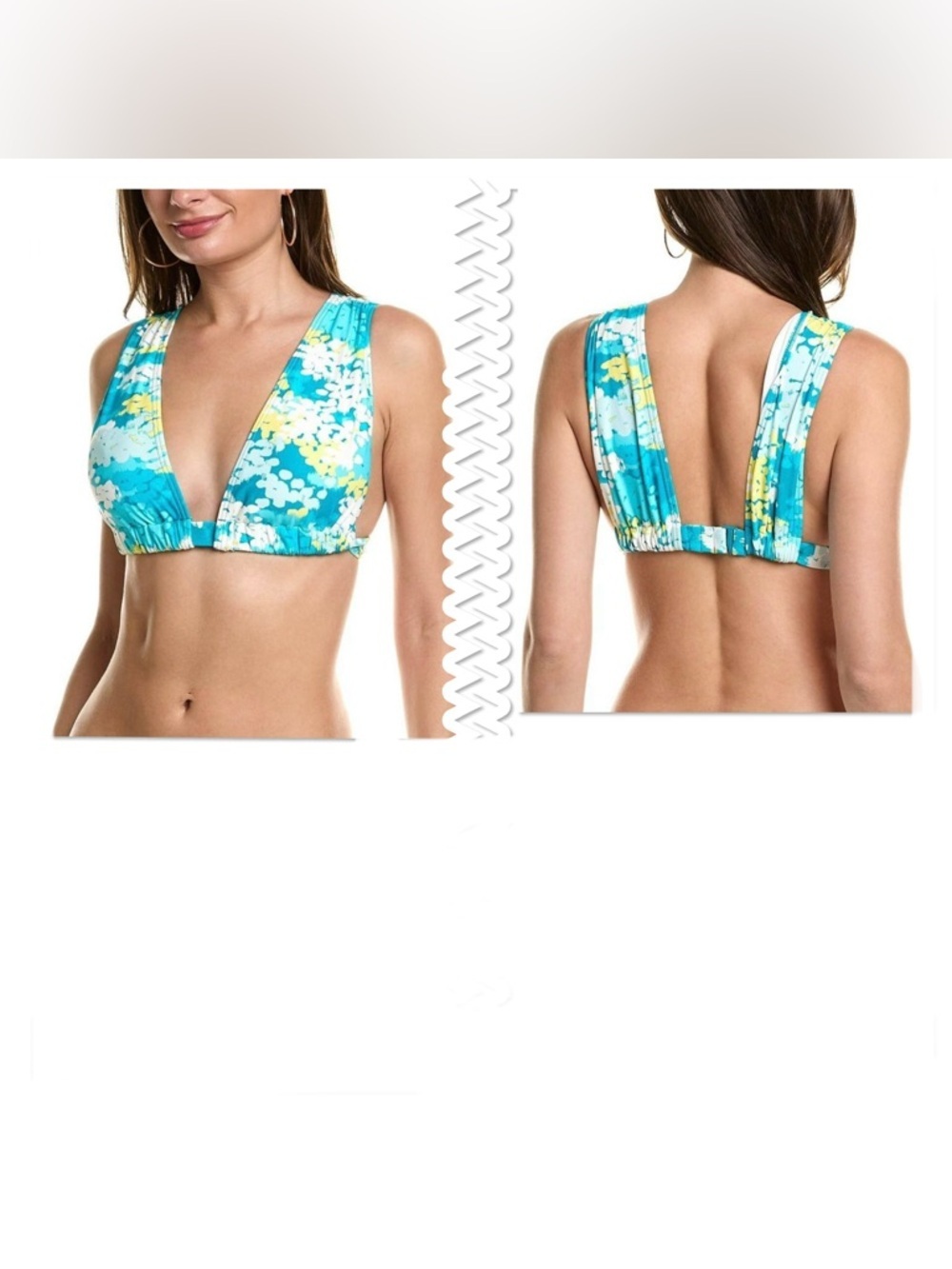 Carmen Marc Valvo Turquoise Floral V‑Neck Bikini Top Size Medium